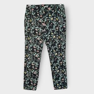 Loft Women Modern Skinny Ankle Pants Size‎ 6 Black Floral Pocket Cotton Viscose